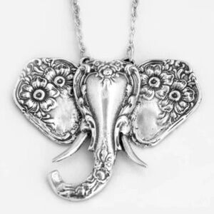 “Vintage Fork Elephant” Silverware Spoon Floral African Safari Wildlife Necklace
